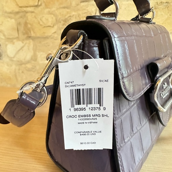 COACH Morgan Top Handle croc embossed leather Satchel Bag/Wallet Amethyst NWT - Picture 8 of 14